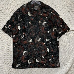 Vtg 90s GIDO Shirt Men's L Black Red White Paisley Pattern Button-Up Bowling